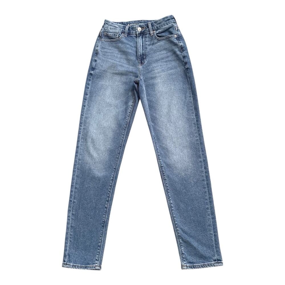 AMERICAN EAGLE Womens Size 00 Regular High Rise Curvy Mom Blue Jeans 28" Inseam